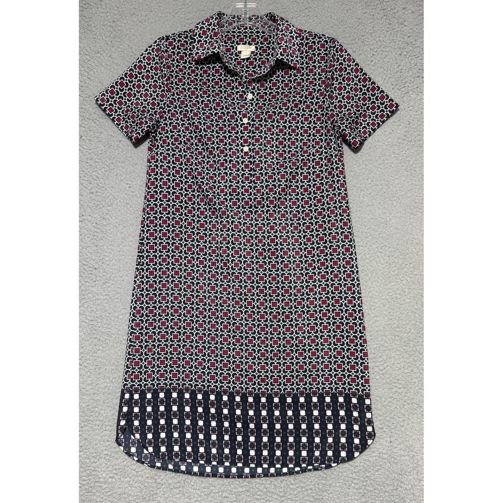 J Crew Factory Geometric Print Short Sleeve Shift Button Shirt Dress Womens 00